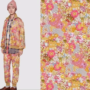 Шифоновая ткань с цветочным принтом из полиэстера, фирменная мягкая одежда, рубашка, пижама, эластичные атласные ткани, Ткань для платья по метру