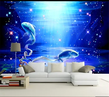 wellyu Пользовательские обои 3d голубая мечта подводный мир дельфин ТВ фон стены гостиная спальня фоновые обои