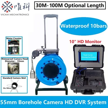 Vicam 30M 100M Подводная Скважинная Камера Счетчик Глубины 55 мм Камера для осмотра Ствола Скважины 10-дюймовый HD-монитор Deep Well Camera V10-100