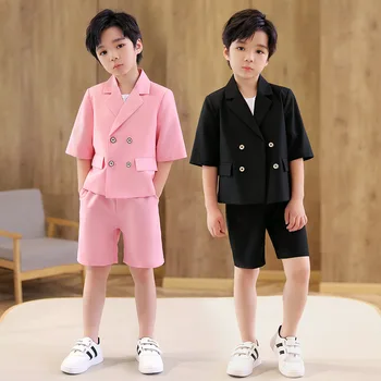 костюм enfant garçon /Летний Модный Розовый костюм с коротким рукавом / Одежда для выступлений для мальчиков 3461