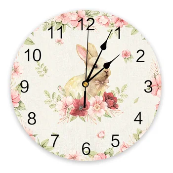 Пасхальный Кролик Акварельные цветы Настенные часы Бесшумные Цифровые Часы для украшения дома Спальни Кухни Гостиной