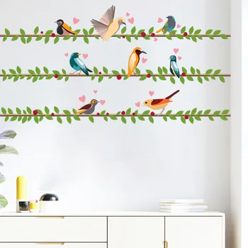 Креативные ветви деревьев с птицами, наклейки на стены, наклейки на стены с зелеными листьями, Домашний художественный декор своими руками для детей, подростков, гостиной, детской комнаты