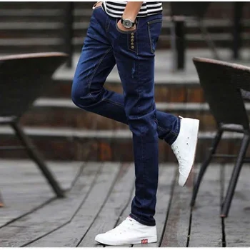 Весенне-осенние стильные мужские джинсы-стрейч из тонкого денима в стиле харадзюку, Корейские модные ковбойские джинсы, роскошные повседневные уличные брюки