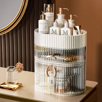 Легкая Роскошная коробка для хранения макияжа, Органайзер с магнитным отсосом, герметичный для косметики, Прозрачный настольный туалетный столик, Стеллаж для хранения