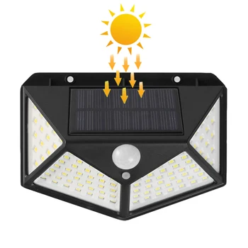 Наружная Садовая лампа на солнечных батареях 100 светодиодов, Водонепроницаемый датчик движения, Солнечные Настенные садовые фонари