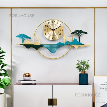 Современные простые часы и настенные часы гостиная бытовая мода столовая крыльцо настенное украшение пейзаж олень часы