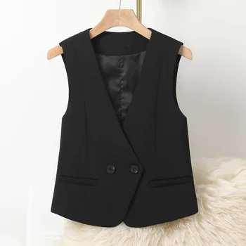 #5107 Черный блейзер цвета Хаки, жилет, женские Тонкие Нерегулярные костюмы, жилет, Женская офисная куртка без рукавов, жилет, пальто, верхняя одежда, Весна-лето