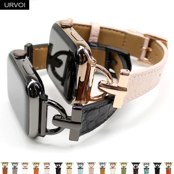 URVOI Кожаный ремешок для Apple Watch серии 8 7 6 SE54 ремешок для iWatch 40 44 мм модный D-образный браслет для девочек с пряжкой на запястье стильный