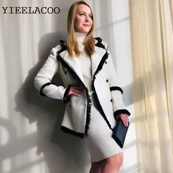 Белоснежное пальто, весеннее / осеннее / зимнее женское пальто с лацканами, длинный рукав, бизнес-леди, цельная куртка, пальто