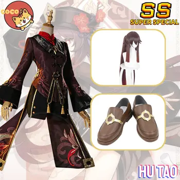 CoCos-SS Game Genshin Impact Ху Тао Косплей костюм Хутао Униформа Парик Шляпа Пальто Аксессуары Одежда на Хэллоуин Подарок
