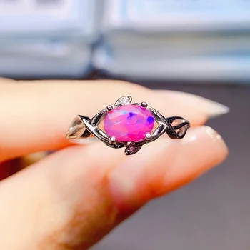 Кольцо с листом натурального Розового Огненного опала из стерлингового серебра 925 пробы, Обручальное кольцо с Розовым опалом Для женщин, подарок