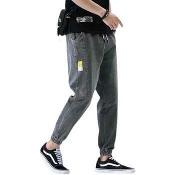 Мужские облегающие джинсы с завязками на ногах, модный бренд, уличная одежда, Мешковатые джинсы, Мужские Корейские модные Свободные Прямые джинсовые брюки