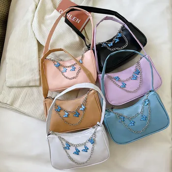 2023 Сумки для женщин, маленькая сумка для подмышек, ювелирная цепочка с бабочкой, маленькая сумка, повседневная модная сумка на одно плечо.