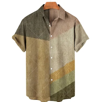 Винтажная мужская рубашка, топы с геометрическим принтом, блузка с короткими рукавами, летние модные футболки, Уличная одежда оверсайз, Гавайские рубашки