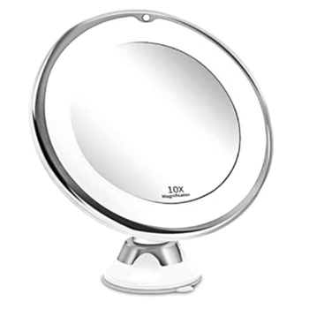 Косметическое зеркало со светодиодной 10-кратной лупой, с фиксирующейся присоской и возможностью поворота на 360 градусов, регулируемое для дома/путешествий/ванной-аккумулятор