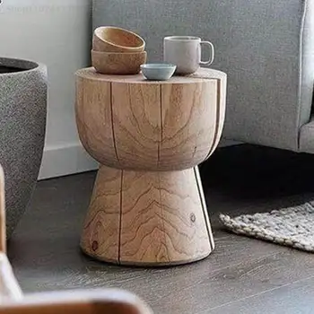 Деревянный столб из массива дерева, домашний круглый чайный столик, табурет с короткой простой стороной, несколько деревянных стульев, креативные украшения для дома, дерево