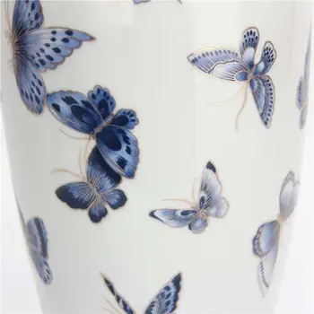 Китайская керамическая ваза Ретро Гладкая 14,5 дюймов Глазурованная Фарфоровая ваза для цветов ручной работы Декоративная ваза для стола Ваза с бабочкой
