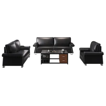 Сочетание офисного дивана и чайного столика простая приемная на троих кожаный диван для переговоров на стойке регистрации в офисе