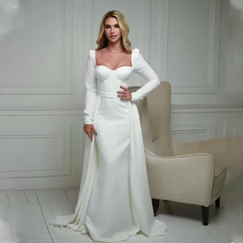 Популярное Свадебное платье Русалки из Атласа с длинными рукавами и съемным шлейфом, Вечернее платье для новобрачных 2023 vestidos de novia