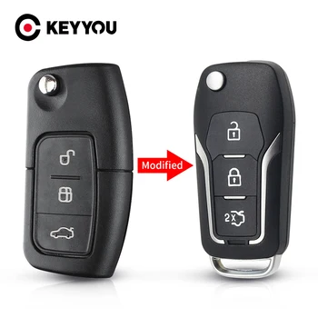 KEYYOU 3 Кнопки Модифицированный Флип Складной Пульт Дистанционного Управления Чехол для Автомобильных Ключей Ford Focus 2 3 mondeo Fiesta C Max S Max Galaxy key