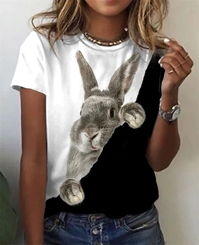 Женская футболка С рисунком Милого Кролика С короткими рукавами И цветами, Пасхальный Повседневный Праздничный Базовый Многоцветный Топ С круглым вырезом