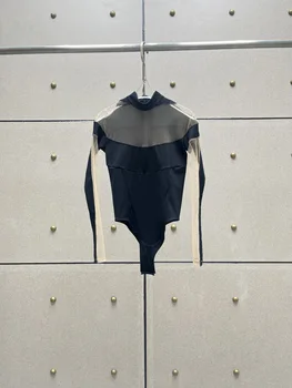 Модный дизайн 2023 года, новая футболка с длинным рукавом и сетчатой вставкой, сексуальный черный женский стиль Y2K