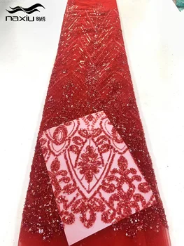 Высококачественная бисерная трубка Madison, вышитая Африканская кружевная ткань, Нигерия, 5 ярдов, Французская роскошная кружевная ткань из бисера для свадебного платья