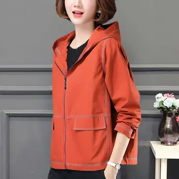 Женщины 2023 Новая мода Весна Осень корейский стиль С капюшоном средней длины Ветровки Женская верхняя одежда x65