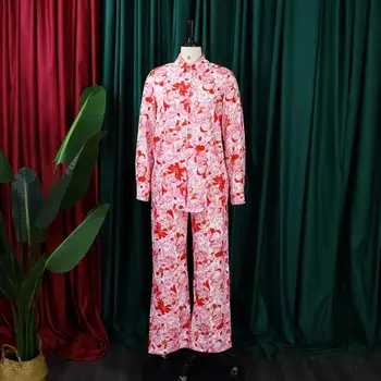 2023 Новый Африканский повседневный модный комплект из двух предметов с длинным рукавом и свободным принтом, Розовые дизайнерские брюки
