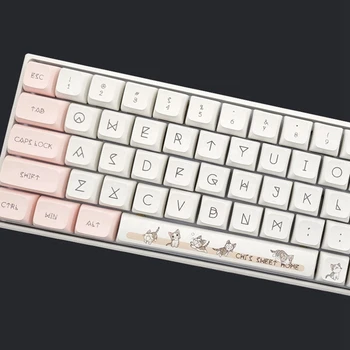 136 Клавиш XDA Profile Keycaps PBT DYE-SUB Тема Милого кота Розовая клавиатура для механической клавиатуры Cherry Mx Switch GMMK Pro