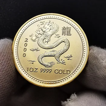 Немагнитный 2000 Лунный Новый год Дракона, 1 унция.999 Золотая монета, Австралийское животное Элизабет, позолоченная монета, медь внутри