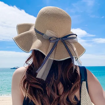 Панама Пляжные Летние Соломенные Шляпы для Женщин с Плоским Верхом Из Ленты И Банта Элегантные Роскошные Соломенные Женские Летние Шляпы Sombreros De Mujer