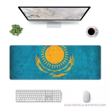 Винтажный игровой коврик для мыши с флагом Казахстана, с резиновыми прошитыми краями, коврик для мыши 31,5 