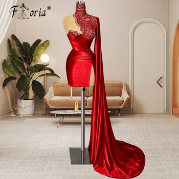 Изящное Красное атласное женское вечернее платье 2023, расшитое бисером на одно плечо, кружевные мини-платья знаменитостей для выпускного вечера, Коктейльное платье на заказ