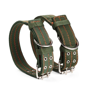 L/XL Прочный холщовый нейлоновый ошейник для собак армейского зеленого цвета с двухрядной регулируемой пряжкой для собак среднего размера