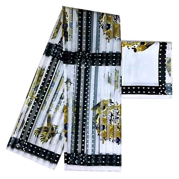 Шелковая ткань из органзы, высококачественный шелковый атласный материал, африканский материал для женского платья, 4 + 2 Ярда
